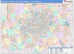 Dallas-Fort Worth-Arlington Metro Area Digital Map Color Cast Style